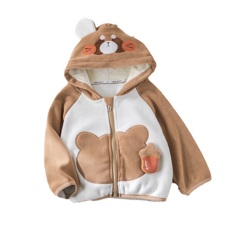 Niños otoño invierno chaqueta de terciopelo nuevo chaqueta con capuz para niños y niñas gruesa cremallera cardigan moda infantil de dibujos animados