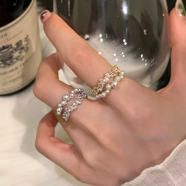 Xinghe Brilliant ~ All over the Sky Star Pearl Double Layer Opening Ring Advanced Light Luxury Niche Ring Fashion Finger Ring