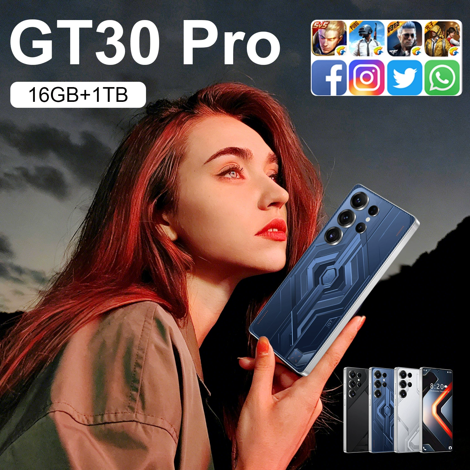 Смартфон GT30Pro, Android 14, 7,3″ сенсорный экран, 6800 мАч, 16 ГБ + 1 ТБ