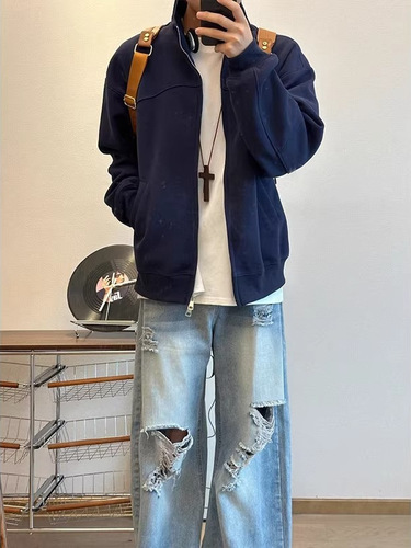 Autumn/Winter New Trend Brand Zipper Hoodie Sweatshirt for Men and Women Heavyweight Stiff Jacket American Retro Casual Sport Coat