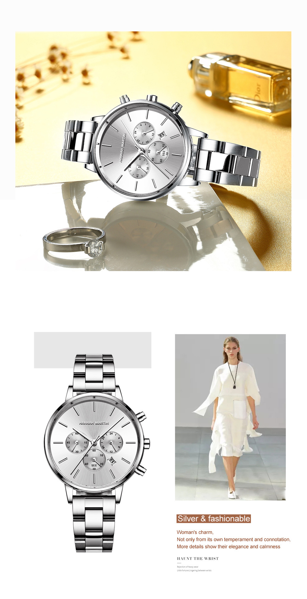 Orologio da polso impermeabile con chiusura a doppio scatto a farfalla, cinturino in acciaio inossidabile, orologio al quarzo da donna_voghion.com