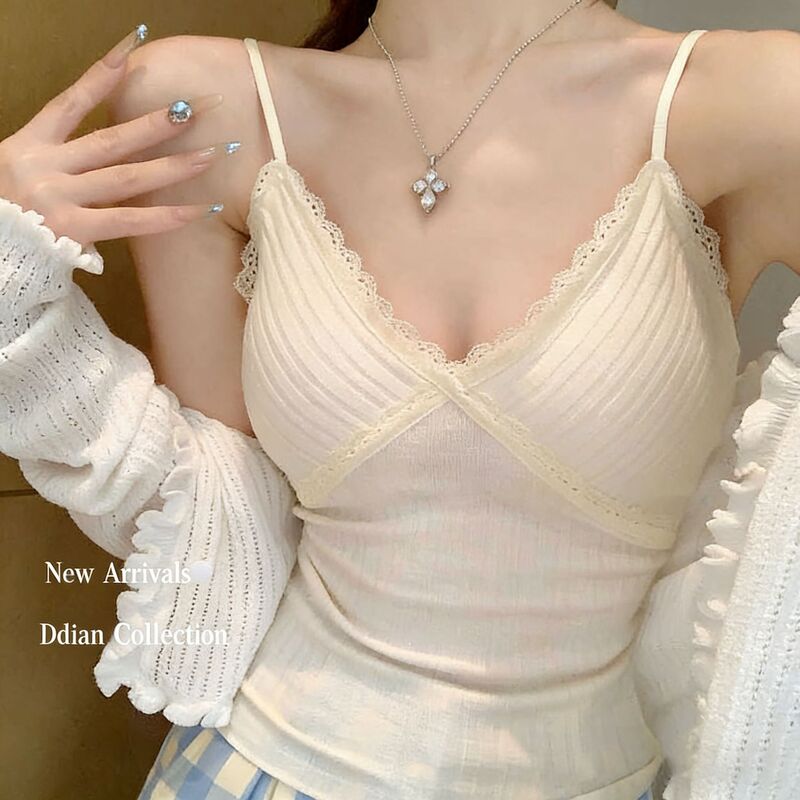Cross-Border Pure and Sweet Style Camisole with Beautiful Back Design, Integrated Bra and Vest with Chest Pads, Anti-Exposure, Suitable for Outerwear or as a Base Layer Tube Top