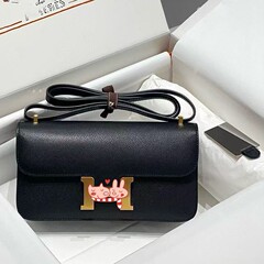 h家ep头层牛皮掌纹手工蜡线带镜子横板康康单肩斜挎女包