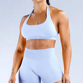 套装dfyne欧美无缝露背挂脖运动紧身背心高弹消光锦纶瑜伽文胸