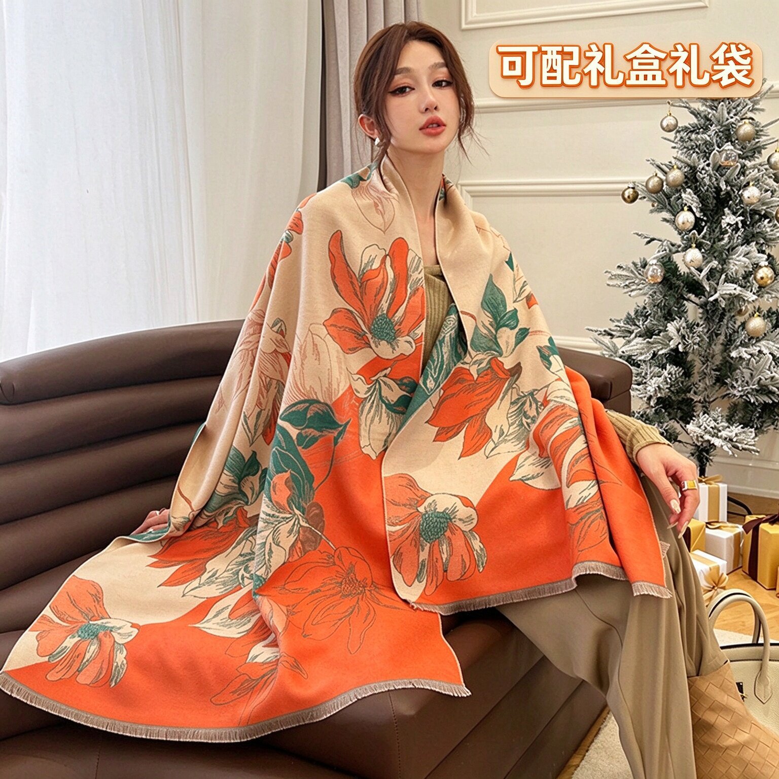 2026 Feifei style faux cashmere versatile shawl, cape, scarf, long scarf with a light luxury and high-end feel