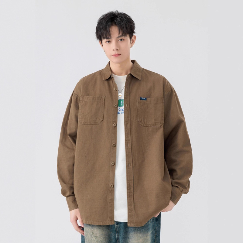 Nasa Heavyweight Pure Cotton Long-Sleeved Shirt Men's Spring and Autum American High-End Casual Pure Color Lapel Shirt Jacket