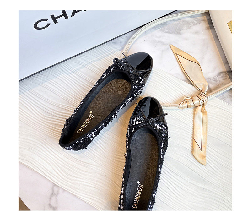 Giày cao gót đế bằng mũi tròn chất liệu tweed thắt nơ phong cách Pháp — Màu xám (đáy phẳng), Màu đen (đế bằng), Màu đỏ (đáy phẳng) chi tiết 20