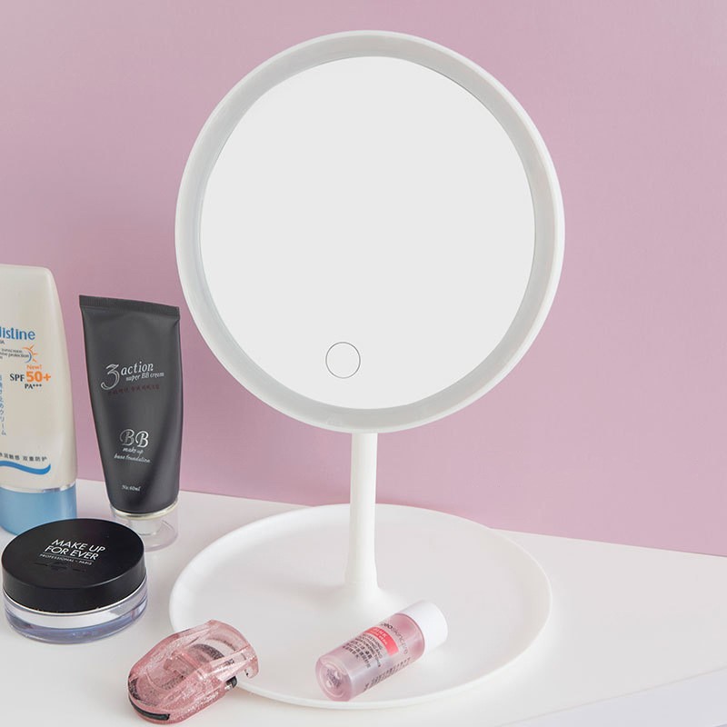 Espejo de Maquillaje Recargable con Luz LED y Control Táctil, Marco de ABS y Vidrio, para Tocador y Baño