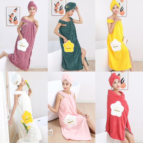 New coral velvet star daisy style bath skirt absorbent cartoon cute girl coral velvet wearable and wrapable bath skirt
