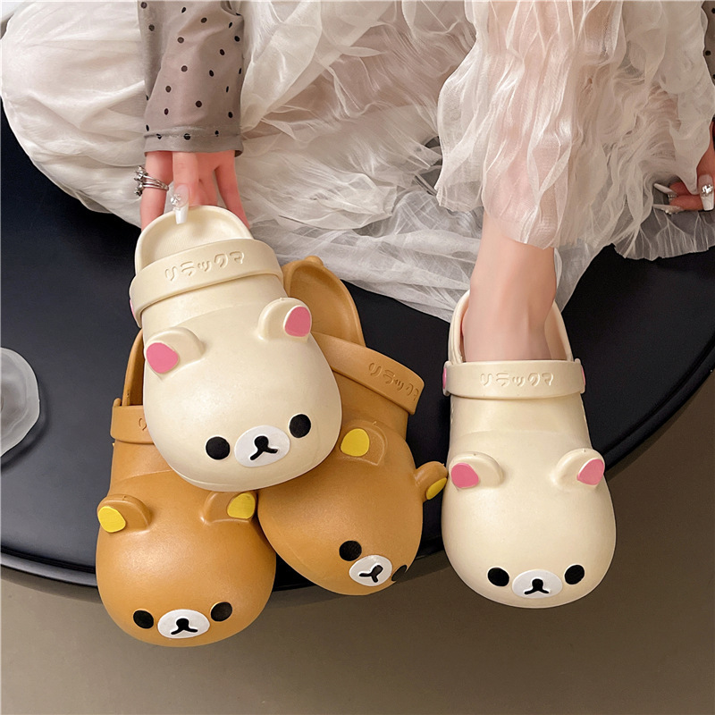 Little Red Book 2025 Trendy Cute Parent-Child Rilakkuma Clogs Versatile Outdoor Soft Sole Big Toe Bear Sandals for Women