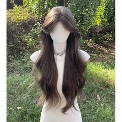 元のカツラの女性の冷たい茶色の日常のネットの赤い色の中で前髪の大きい波の自然な新型の顔を修理します。