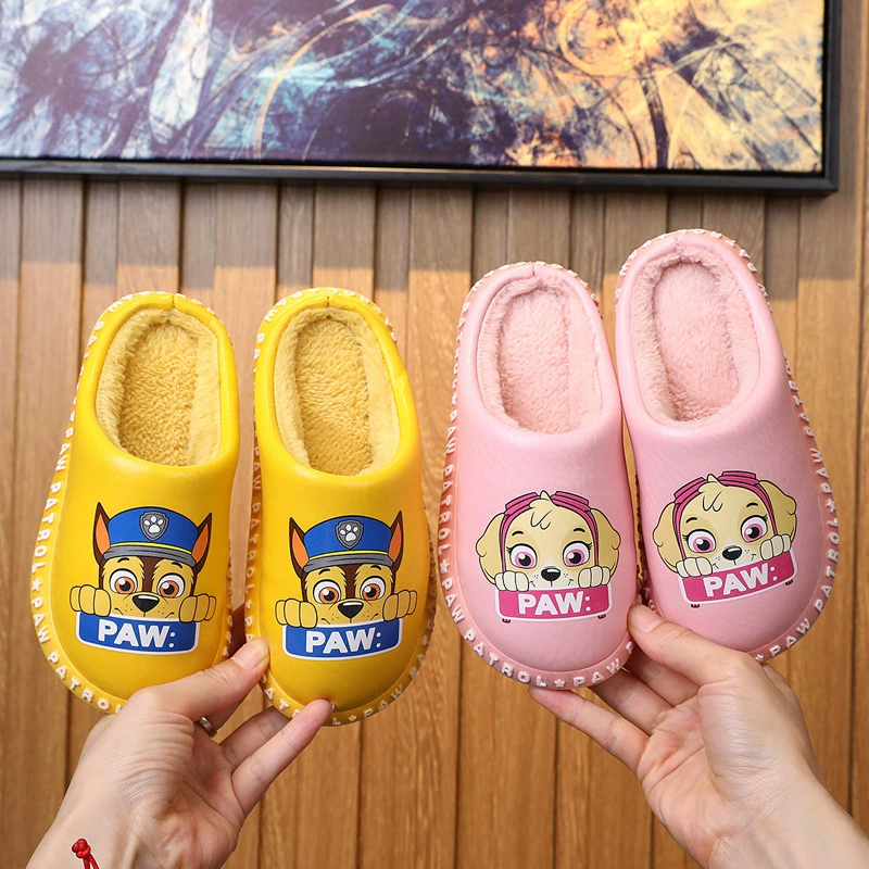 Водонепроницаемые детские тапочки, зимние теплые Нескользящие хлопковые тапочки Woof Team для мальчиков, домашние тапочки для волос среднего и большого размера с героями мультфильмов для детей