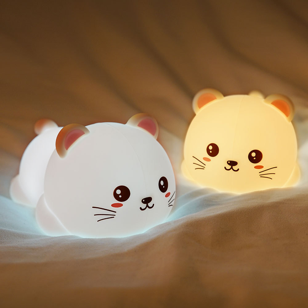 Creative Gift LED Night Light with Silicone Cat Design, USB Charging, Warm & Cool Color, Remote Control Dimming, Gentle Reminder Bedside Lamp