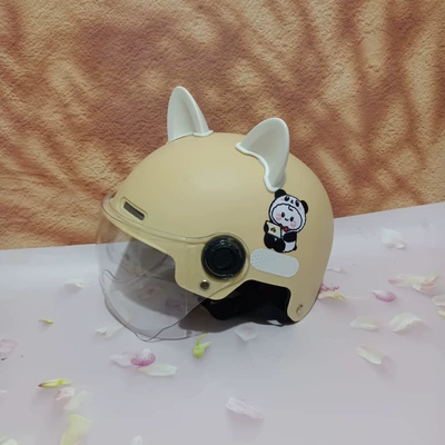 Motosiklet kaskı (dəbilqə), Boys and Girls Electric Motorcycle - no-11-beige-transparent-short-mirror-white-cat-ears-7-15-years-old
