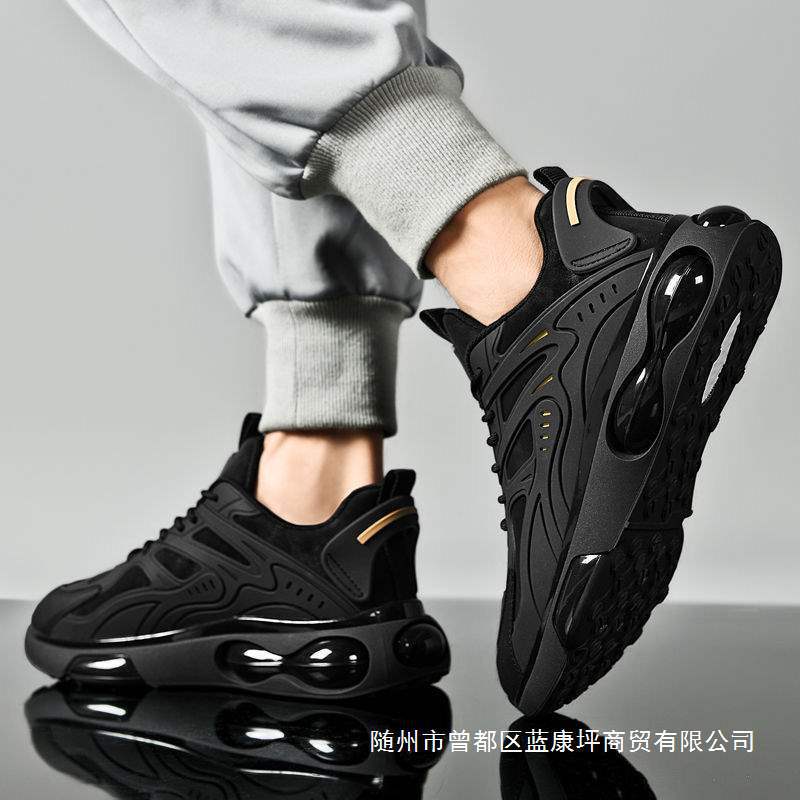 Black Men's Shoes Sports Shoes 2025 New Summer Non-Slip Shock-Absorbing Student Running Shoes Dad Shoes Men's Casual Shoes