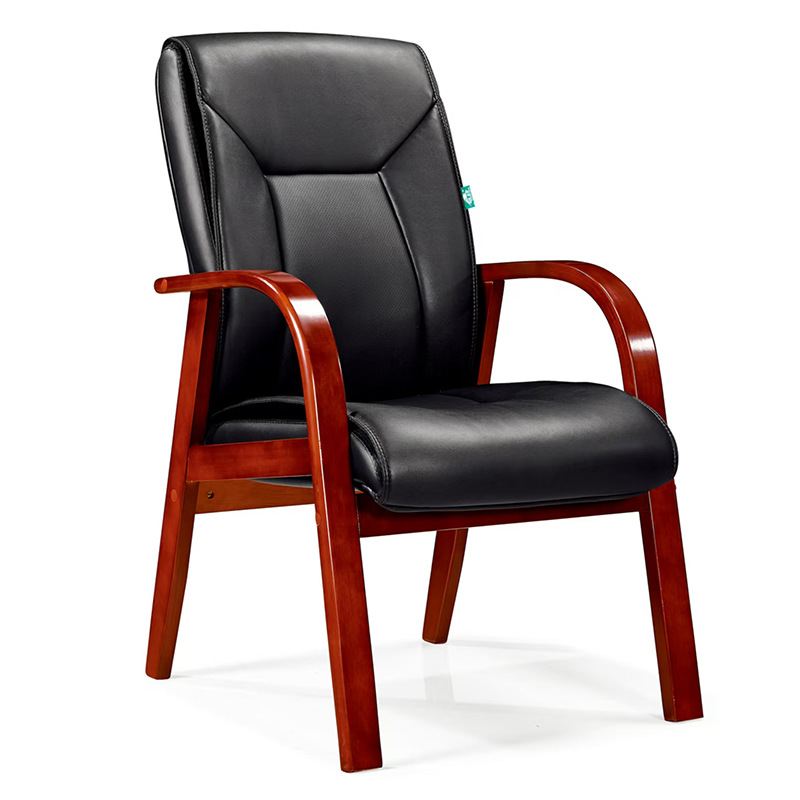 Office Furniture Solid Wood Four-Legged Conference Chair Office Chair Desk Computer Chair Training Chair Oak Black Leather