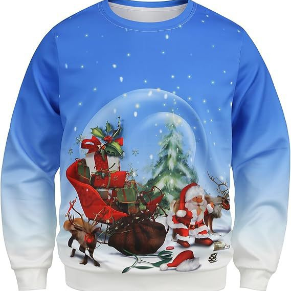 Unisex Christmas Print Pullover 3D Fun Digital Print Sweatshirt Set Suitable for Men and Women