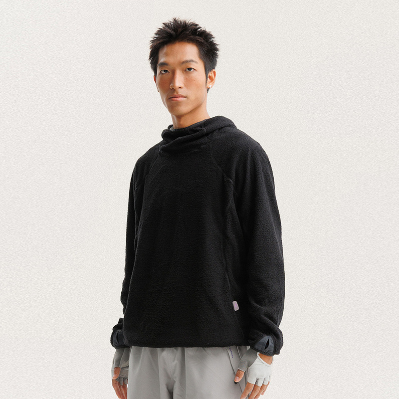 Wholesale Sports Lightweight Velvet Turtleneck Hooded Sweatshirt Men's Trendy Mountain Style Outdoor Casual Solid Color Long-Sleeved Pullover Top