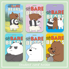 Cute cartoon bear student campus meal card case bus card access card subway worker badge slide open anti-lost protective card holder