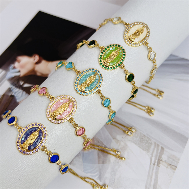 Holiday, Daily Occasion Copper Material Wholesale Jewelry Elegant Vintage Style Virgin Mary Copper Plating Slider Chain Bracelets