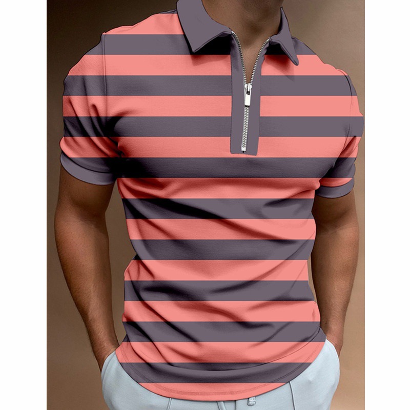 Camiseta Polo de Manga Corta con Cierre y Estampado 3D Informal para Hombre, Nueva Colección de Primavera para Exportación