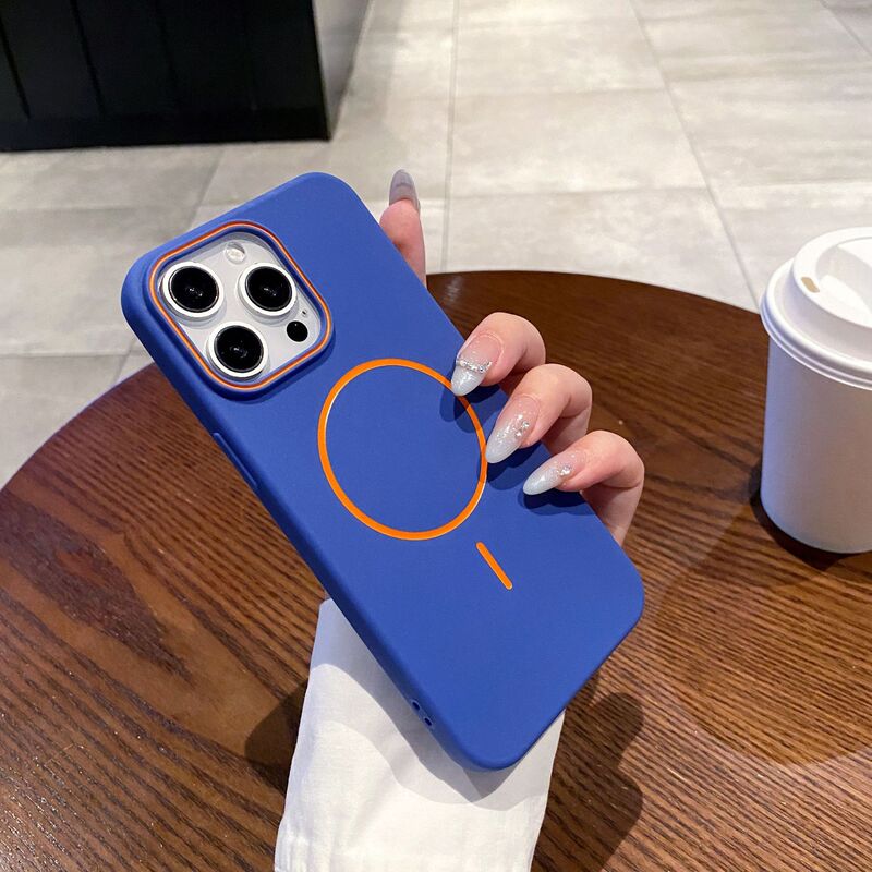 简约磨砂肤感苹果16PM手机壳滴油细圈磁吸iPhone15保护套纯色17|undefined