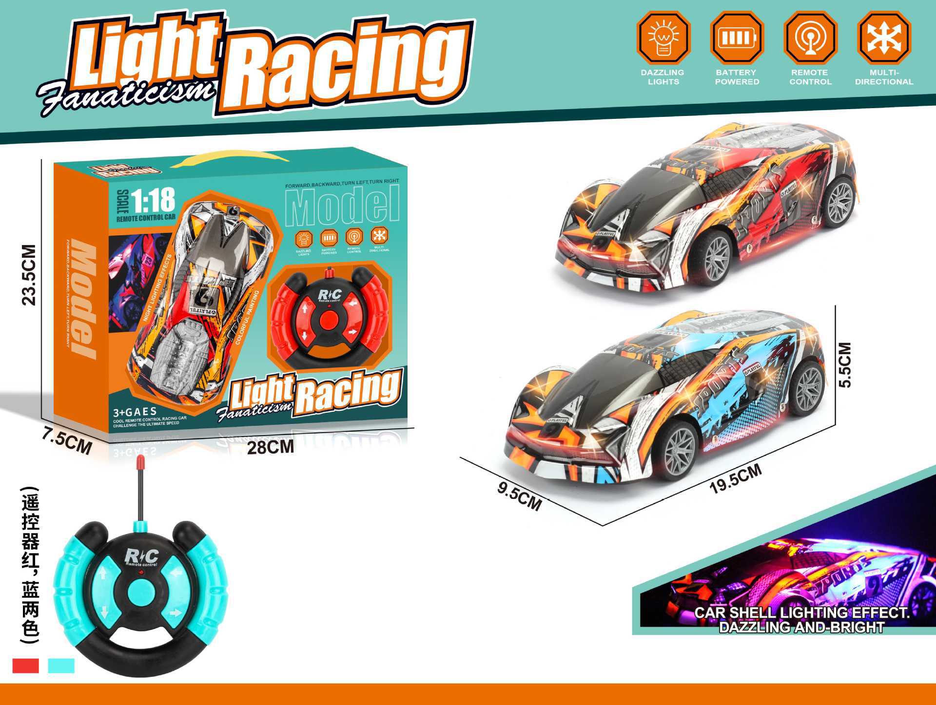 Transfronterizos niños 1: 18 coche de juguete de control remoto simulación de luz eléctrica coche deportivo de carreras coche paquete eléctrico