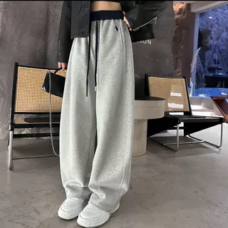 秋季时尚高腰休闲阔腿裤简约百搭运动裤美式撞色抽绳拼接弯刀卫裤