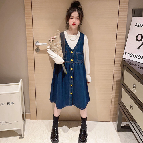 Biggest and newest 2024 Spring Set - Fashion and trendy women's student Korean style base shirt denim skirt two-piece set trendy