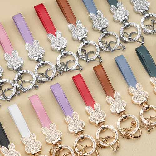 Rhinestone zodiac bunny car keychain for women Korean cute creative bag pendant key chain ring business gift