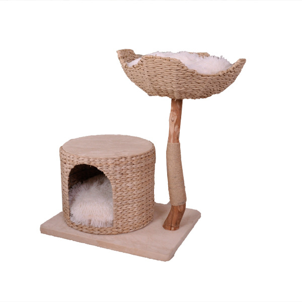 Cama para gatos de madera de pera, casa para gatos, marco para gatear para gatos, resistente a la captura, casa para gatos tejida de ratán doble, marco para gatear para gatos, tabla de agarre para gatos, mascota de venta directa de fábrica