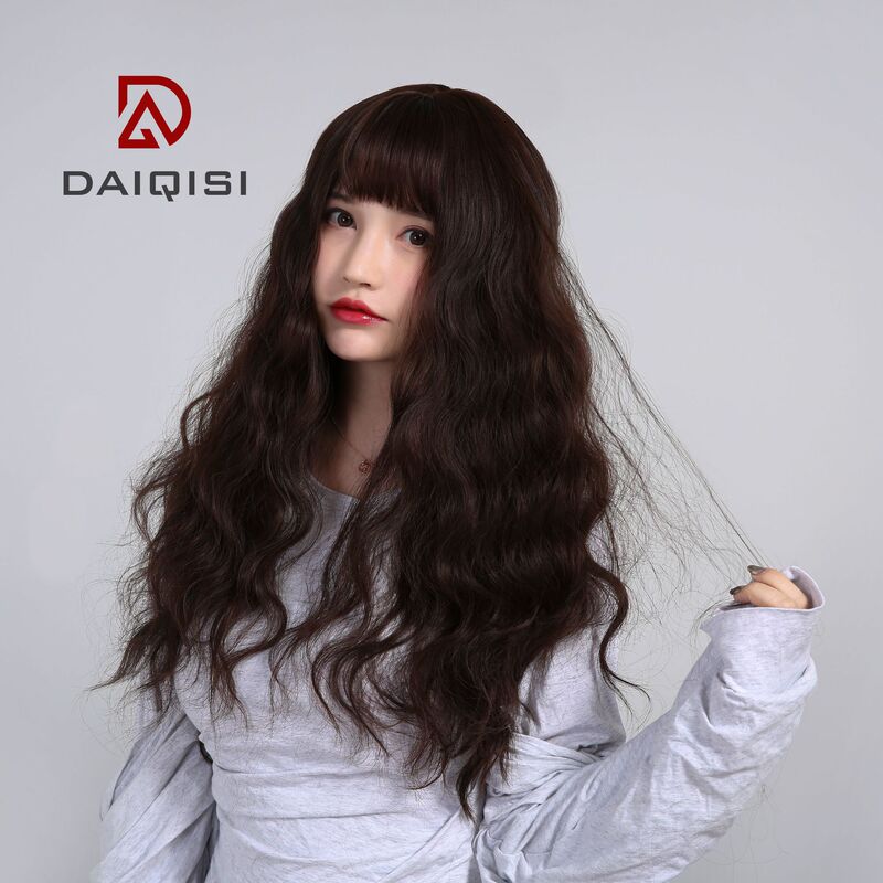 Oushuo Korean version of long curly hair net red wool roll whole hair set air bangs corn perm wig full head cover wholesale