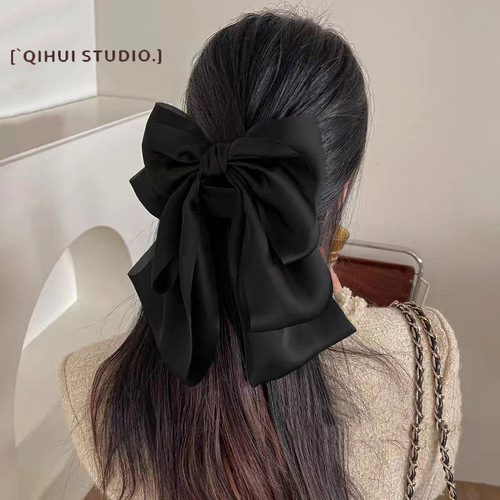 Black ribbon satin large butterfly clip hairpin for women's nape, high-end temperament shark clip hair accessory