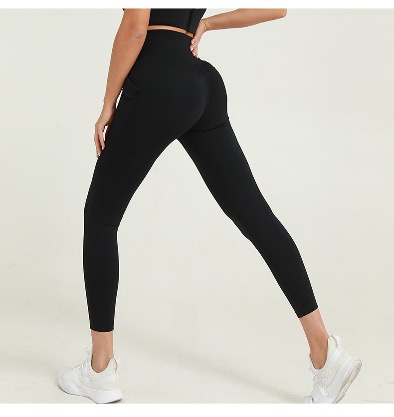 high waist pocket hip-lifting high-elastic solid color yoga pant NSYWH139367