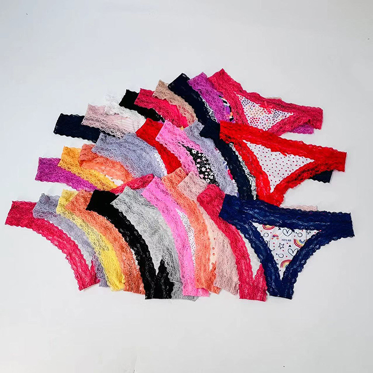 Foreign Trade Single Women's Cotton Girl's Underwear Sweet Shorts Cotton Lace Stitching Low Waist Sexy T Pants