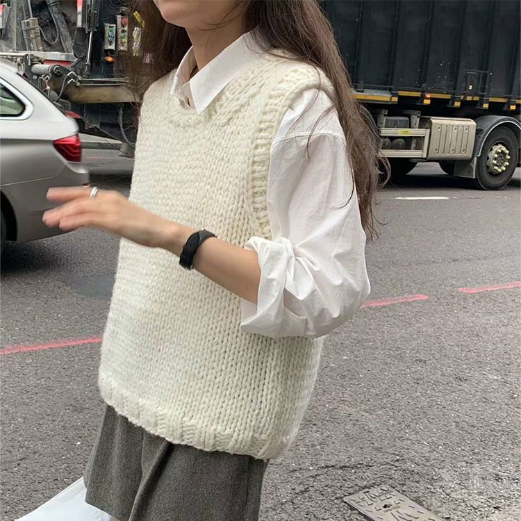 In-Stock Early Autumn Korean Cross-Border Shein Dongdaemun Casual Handmade Wool Vest Pullover for Women