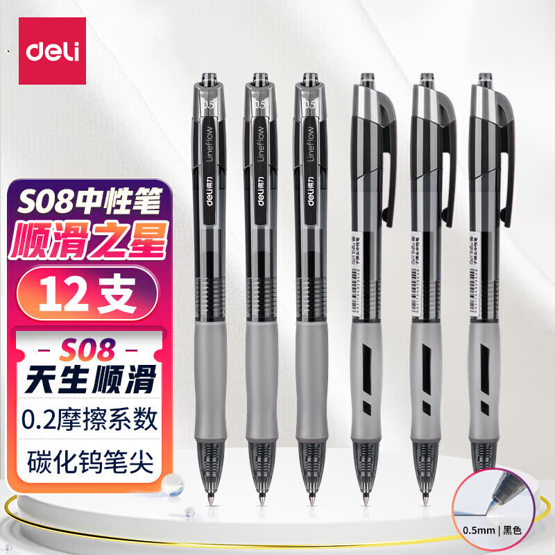 Deli / Deliky bolígrafo negro rojo bolígrafo de escritorio bolígrafo azul bolígrafo de firma de 0,5 mm bala S08