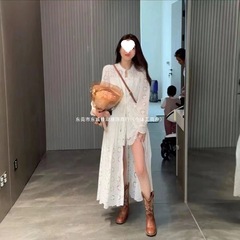 法式度假白色镂空蕾丝新款连衣裙两件套2025夏季旅游套装长裙裙子