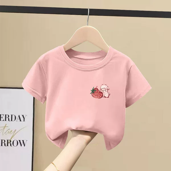 2026 Girls' Pure Cotton Short-Sleeved T-Shirt Summer Loose Breathable Top for Older Children Stylish Printed Versatile Base Shirt