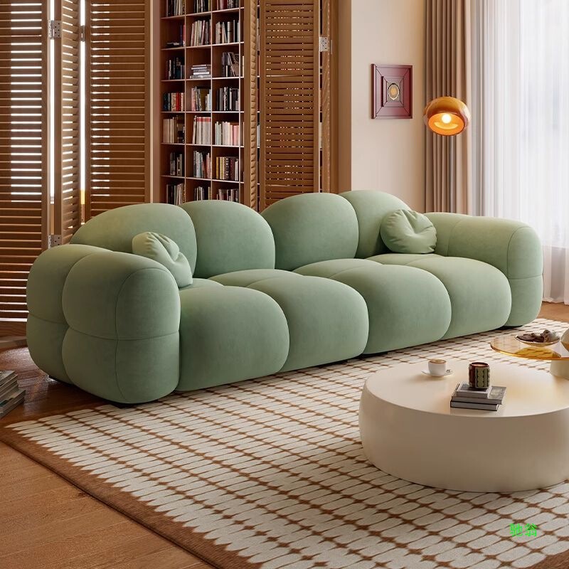 Cream Style Jelly Sofa Modern Minimalist Living Room Straight Row Large and Small Apartment High-End Velvet Puff Fabric Sofa