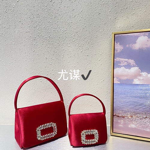 French shiny diamond square buckle small square bag banquet rhinestone silk mini coin purse hand-held crossbody bag for women