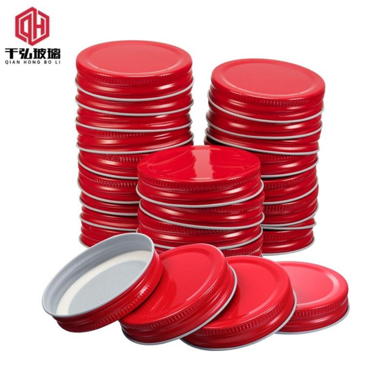可印logo玻璃瓶盖子圆形蜡烛盖储物罐一体盖红色马口铁梅森罐盖子