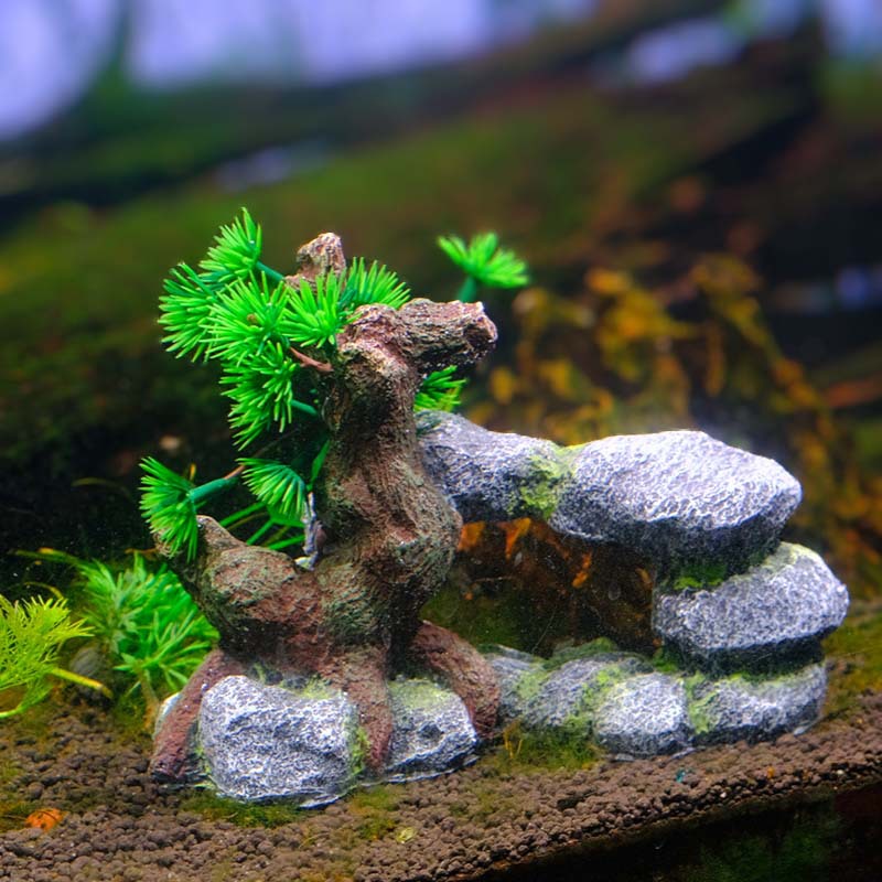 Peces decorativos y camarones para evitar agujeros, adornos de acuarios, venta al por mayor transfronteriza, celebridades de Internet, estilos explosivos, peceras, piedras apiladas y arcos de árboles