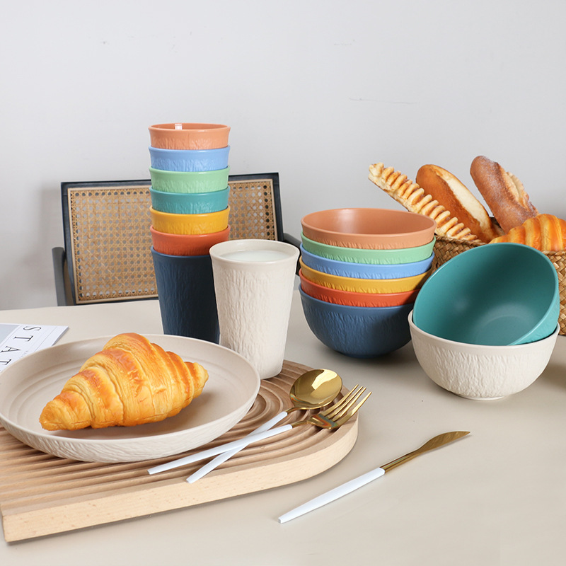 Cross-Border Wheat Straw Plate, Bowl, Cup, Tableware Portable Set for Home Eating, Outdoor Travel and Camping Style, Simple Glacier Pattern