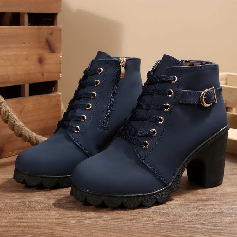 Autumn 2025 New Foreign Trade Chunky Heel Short Martin Boots for Women, Lace-Up Round-Toe Women's Boots with Side Zipper Autumn 2025 New Foreign Trade Chunky Heel Short Martin Boots for Women, Lace-Up Round-Toe Women's Boots with Side Zipper