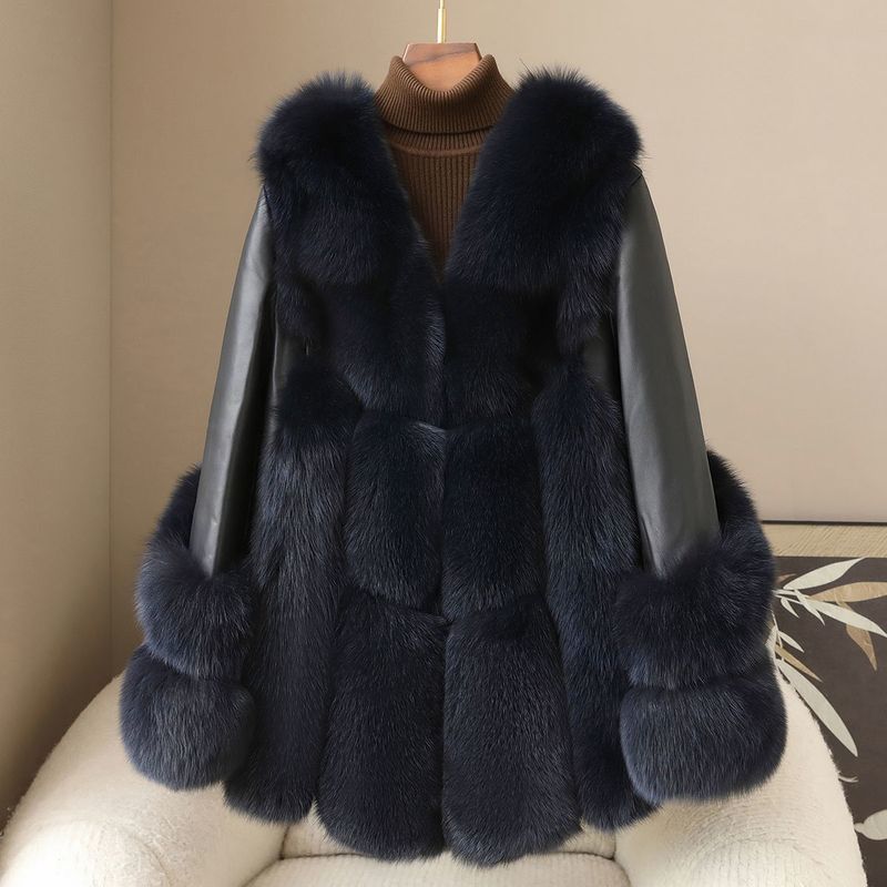 Manufacturer's Ready-Made Autumn and Winter New Style Fox Fur Spliced ​​Genuine Leather Goatskin Jacket 2025 Haining Genuine Leather down Jacket