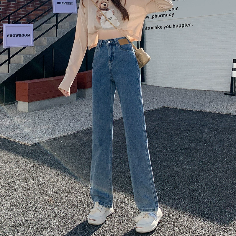 Прямые джинсы с высокой талией Женская осень 2022 новый стиль вертикальные свободные маленькие брюки брюки женская весна и осень