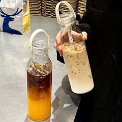 ポータブル高ホウケイ酸スケールウォーターカップ、屋外ハンドル付きガラスカップ、オフィスガールズストローカップ、ホームシンプルカップ