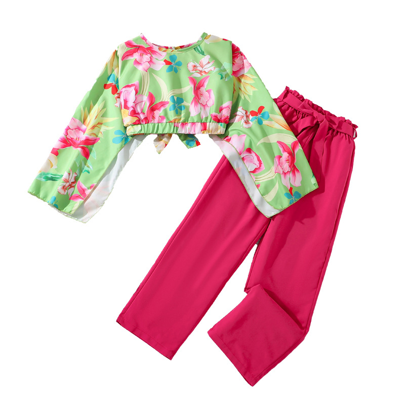 7-12 Autumn Children's Clothing New Short Style Printed Sleeve Top Long Pants Girls' Set_voghion.com
