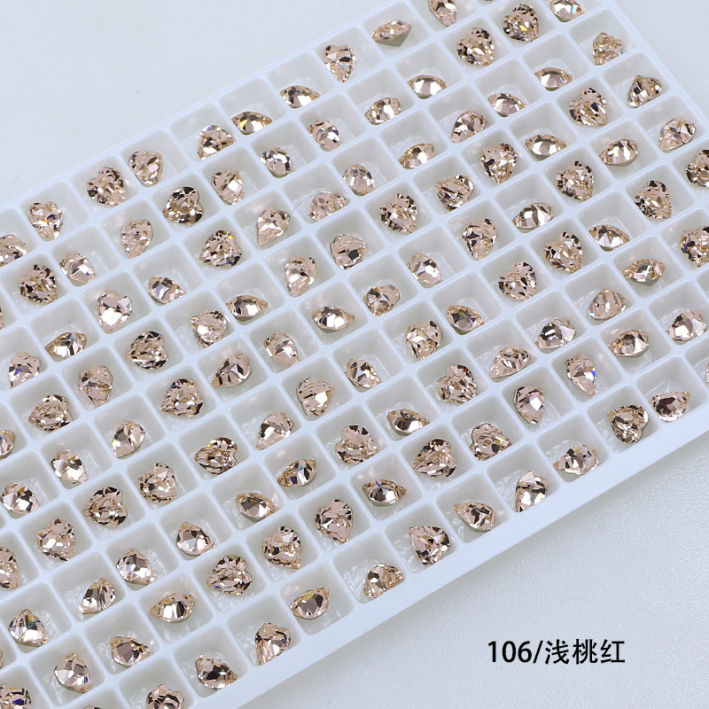 Dongzhou Crystal 6.5MM diamante de vidrio de fondo puntiagudo en forma de corazón de melocotón diamante de forma especial con fondo chapado en plata real